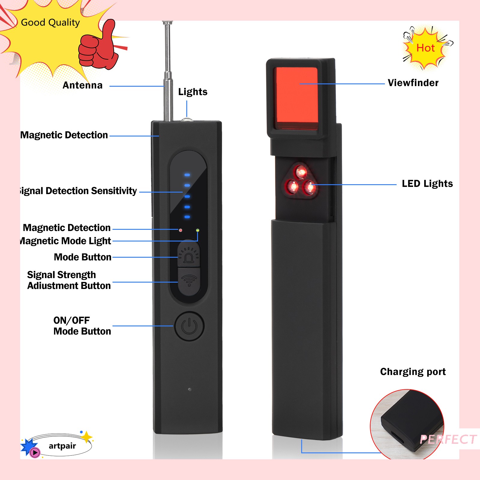 Portable Hidden Camera Detector, Finder Bug GPS Tracker Scanner Device Car Hotel