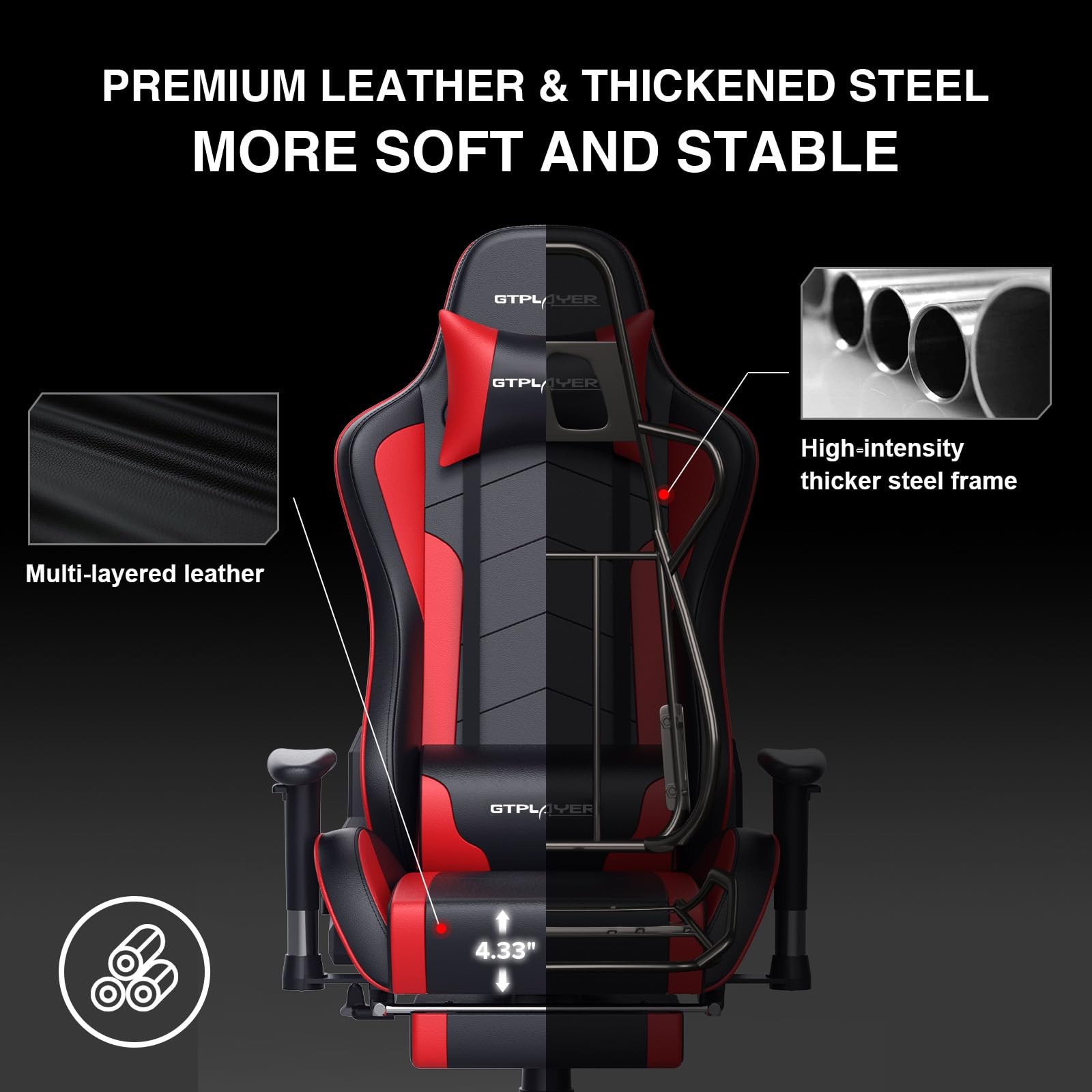 GTRACING Gaming Chair with Footrest 27.86 in x x 53.15 in, Red