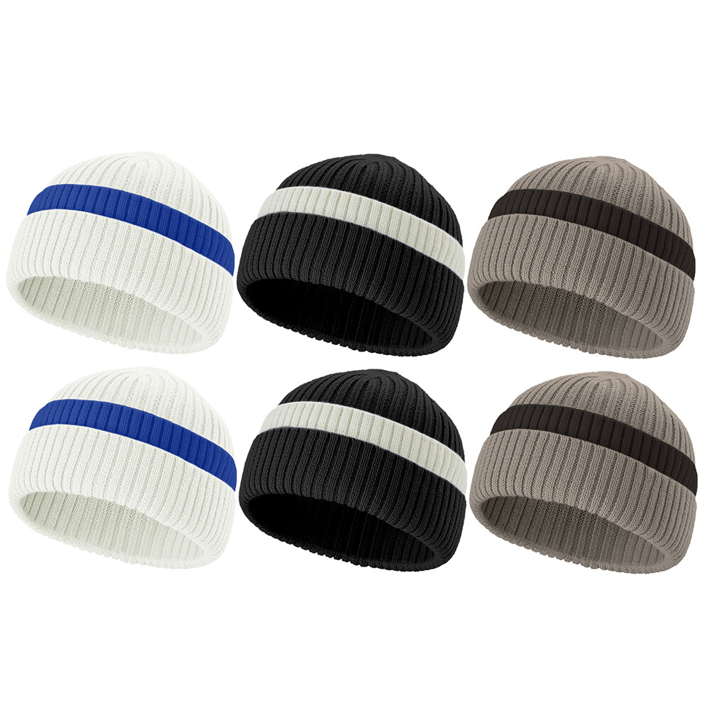 6 Packs Unisex Basic Beanie Hat Winter Warm Thermal Wool Chunky Knit Flap Stripe
