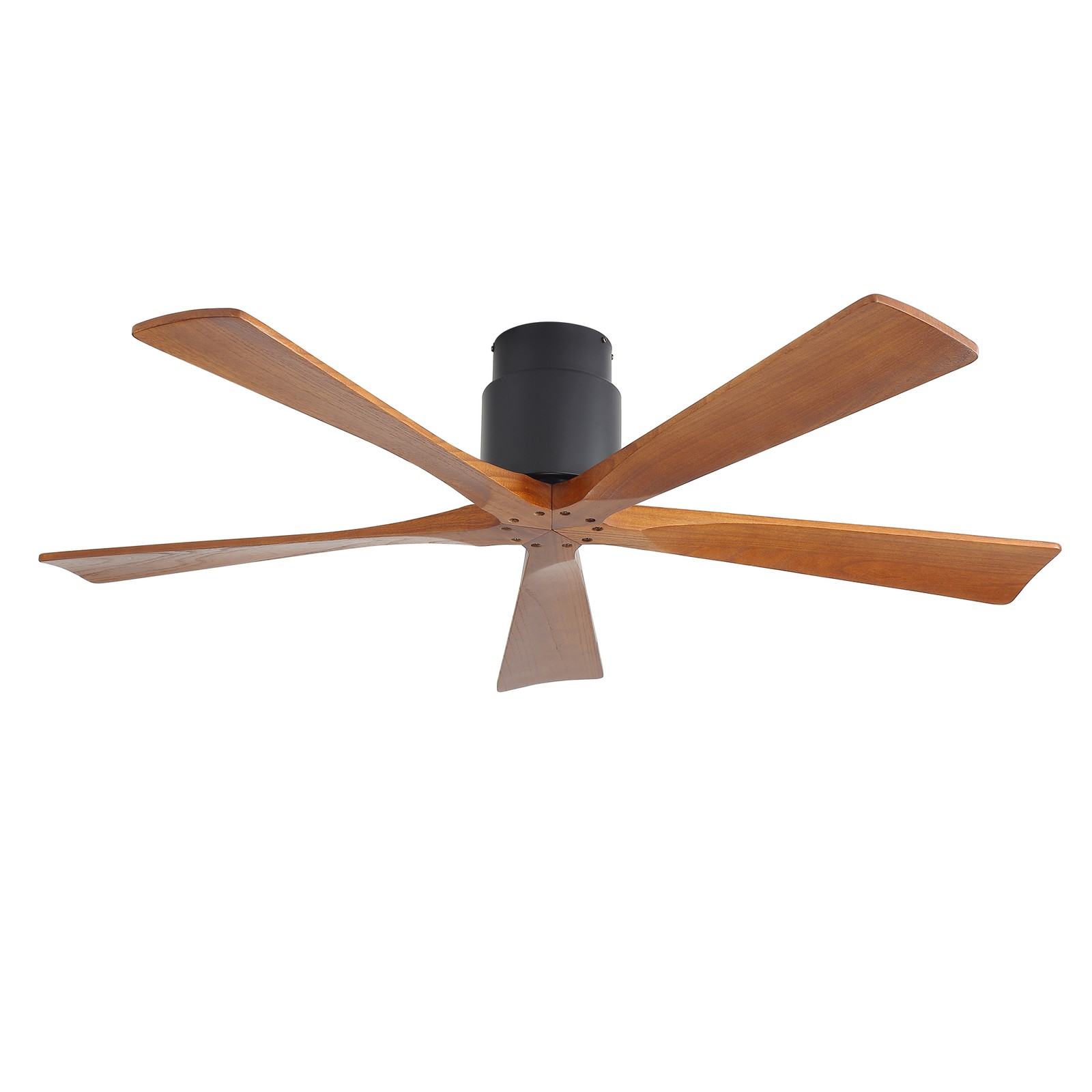 52"Matte Black Ceiling Fan without Light - Walnut Wood Blades, Remote Control