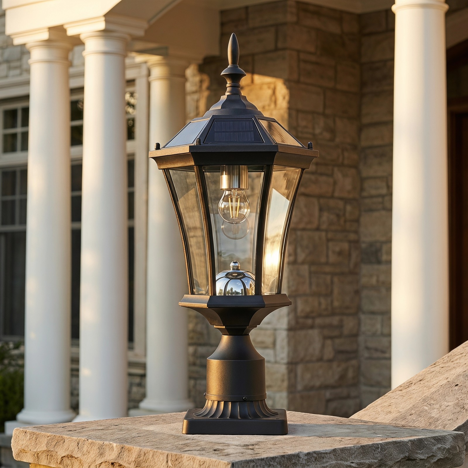 22 in Dusk to Dawn Black Solar LED Post Light Outdoor Lamp with Pier Mount Base