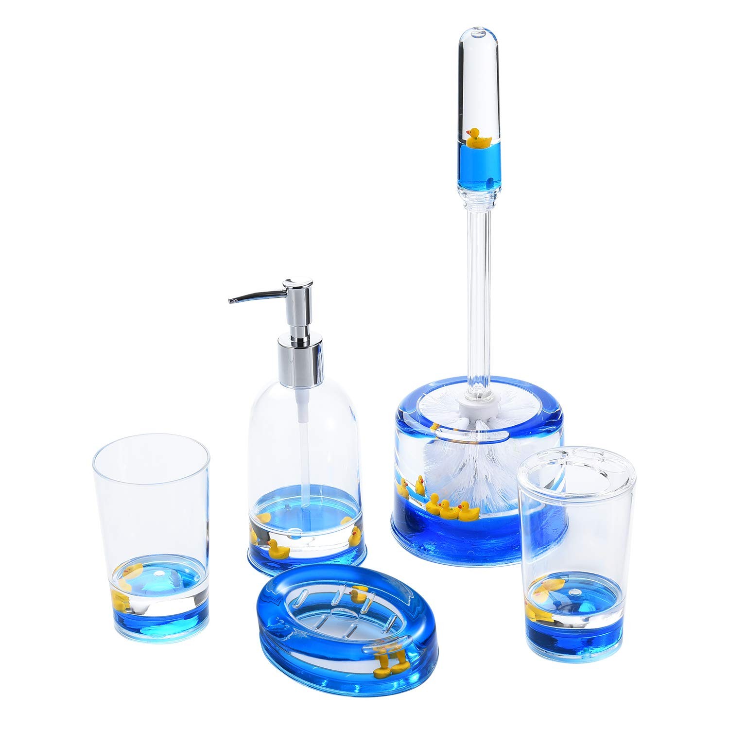 Locco Decor 5-Piece Acrylic 3D Floating Bathroom Vanity Accessory Set, Duck