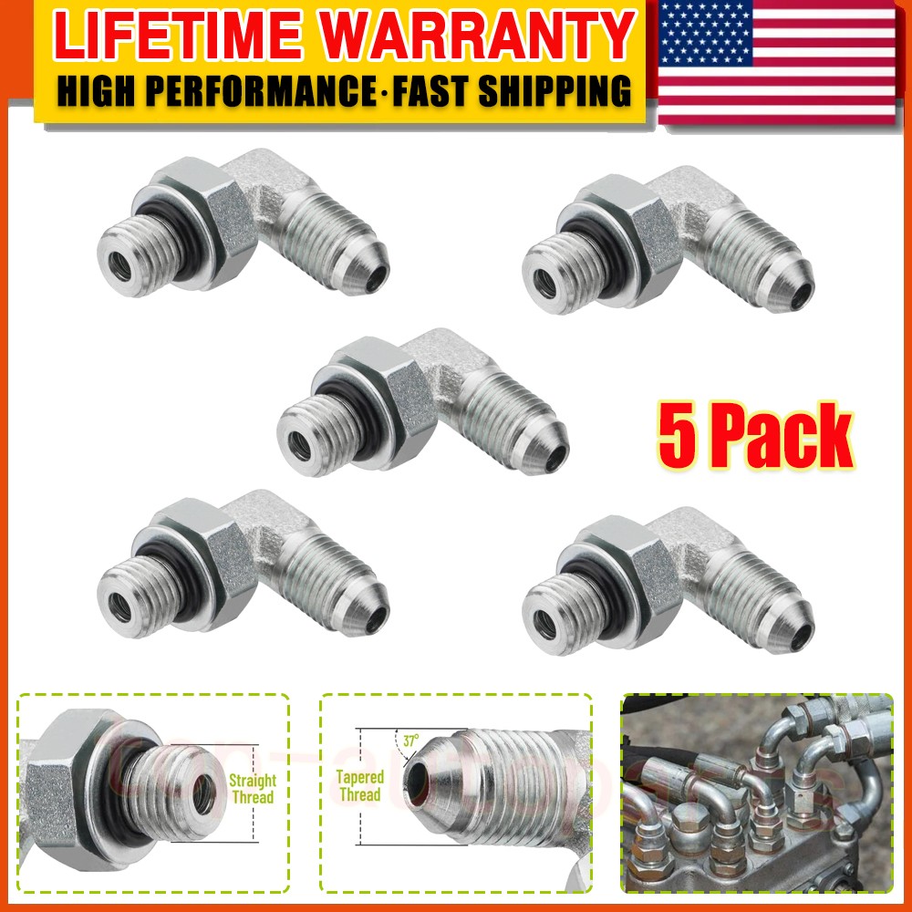 5PCS 90 Degree Elbow Hydraulic Hose Fittings:1/4" JIC 37° Male x #4 SAE/ORB Male