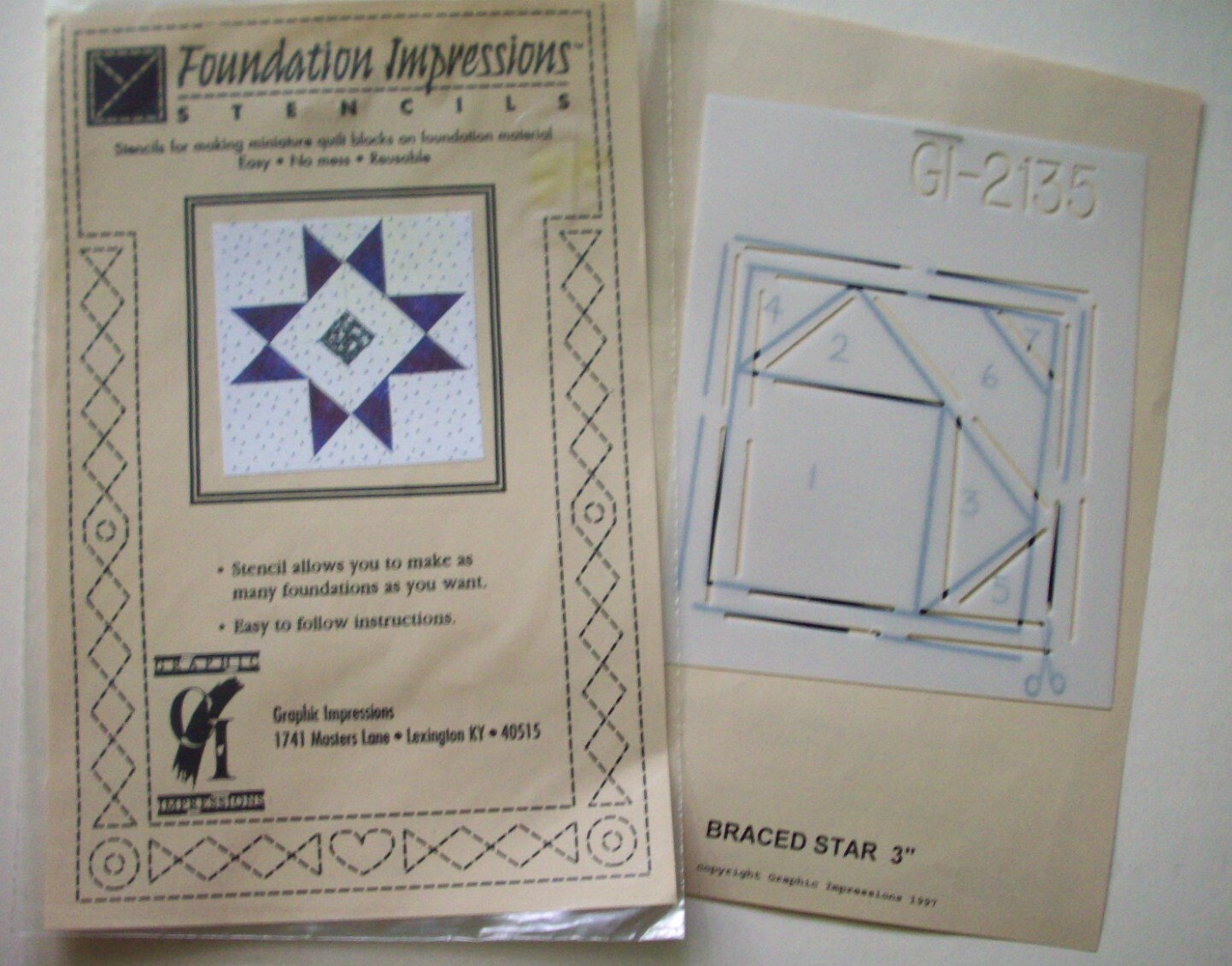 3" Braced Star quilt quilting stencil  *A14