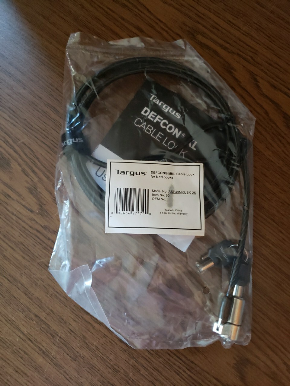 Targus Defcon MKL Cable Lock For Notebooks (ASP49MKUSX-25)
