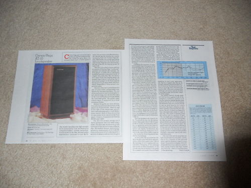 Cerwin Vega AT-10 Speaker Review, 2 pg, 1988, Full Test