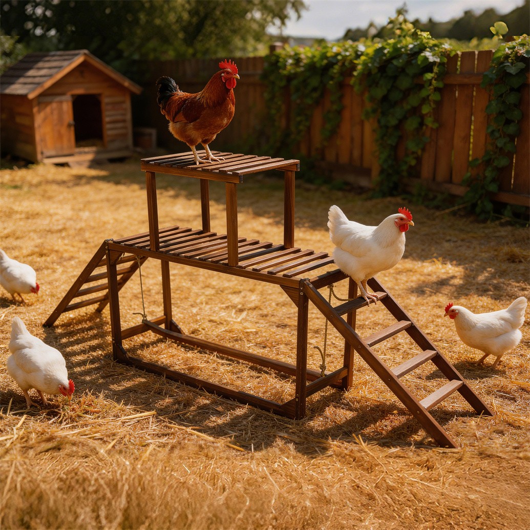 Pine Wood Chicken Perch with Swings & Ladder Climbing Ladder for 8-10 Chickens