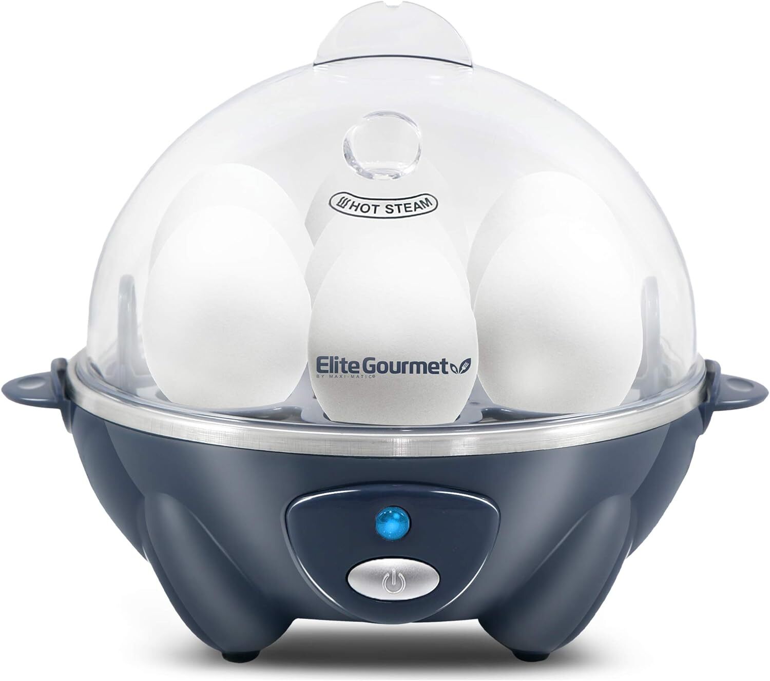 Elite Gourmet Easy Electric 7 Egg Capacity Soft, Medium, Grey Blue