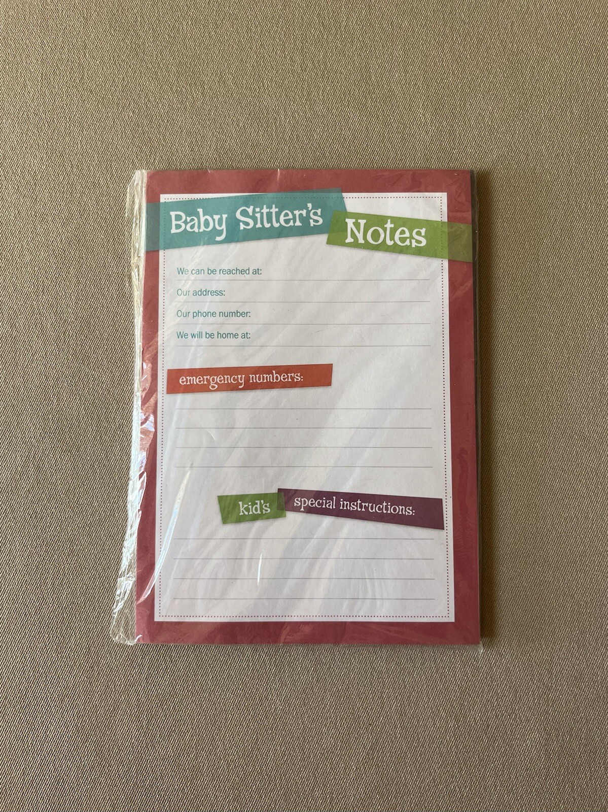60 Sheet Baby Sitter’s Note Pad~7” X 4 3/4”, For Important Info, New In Package!