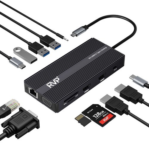 RVP+ USB C Docking Station 3 Monitor 12-in-1 Triple Display-4K HDMI Dual Monitor
