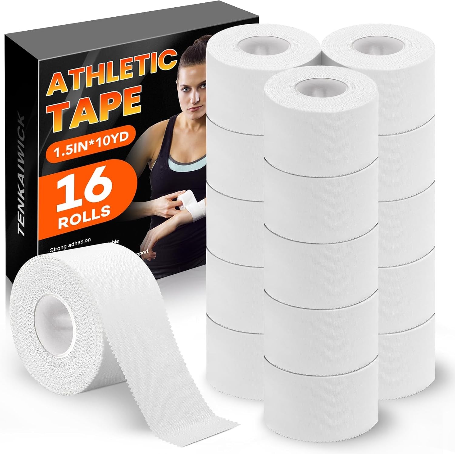 16 Pack Athletic Tape, White Sports Tape for Wrist Ankle Protection, Sports Tape