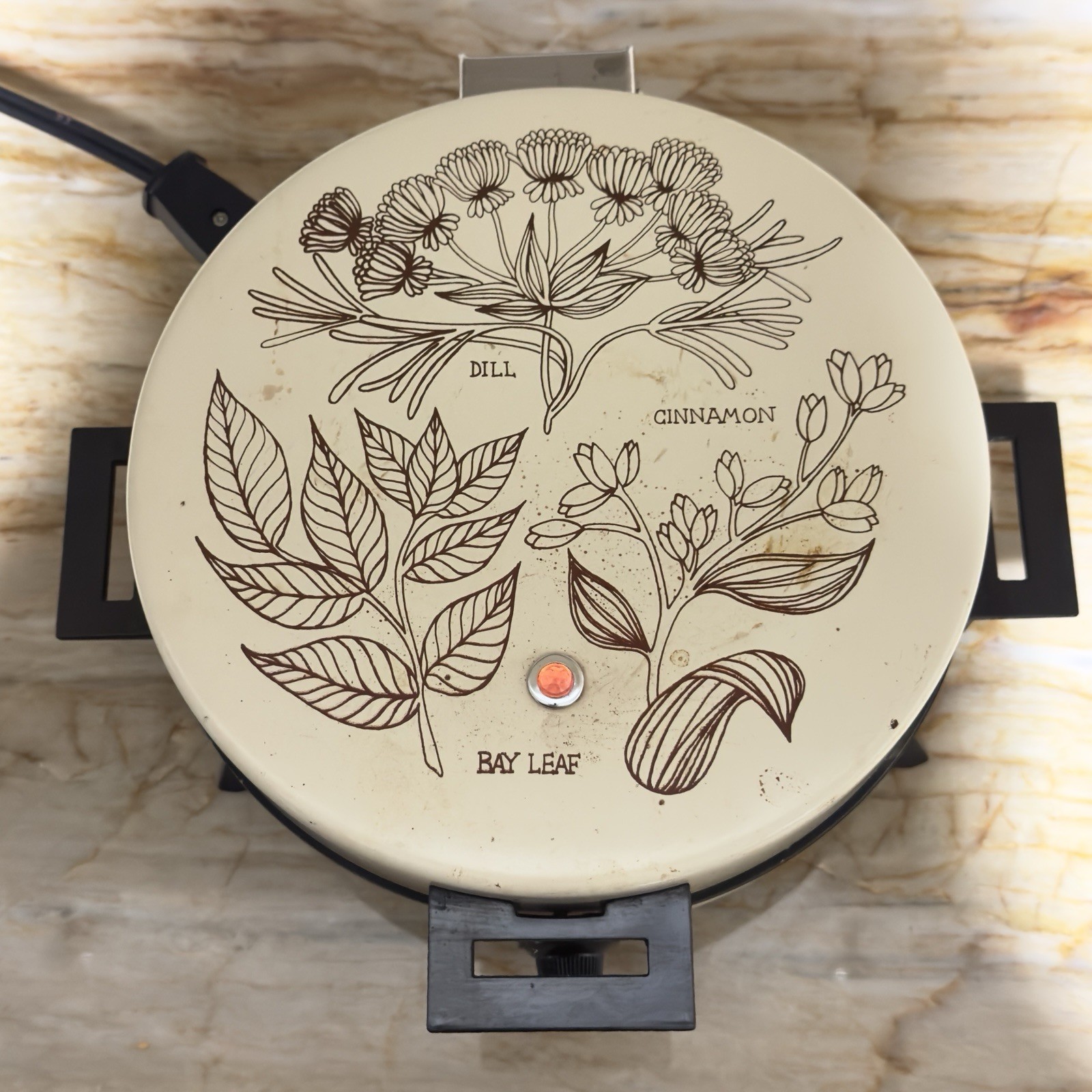 Vintage SEARS ROEBUCK Waffle Maker Model 632 64 810 Beige Brown Spice Herb WORKS