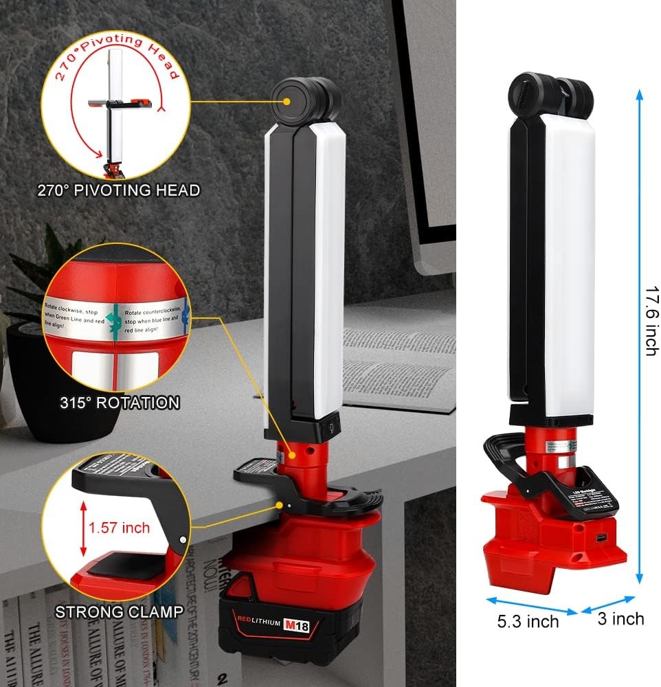 Clip-on Cordless Handheld LED Work Light Flashlight for Milwaukee 18V Battery