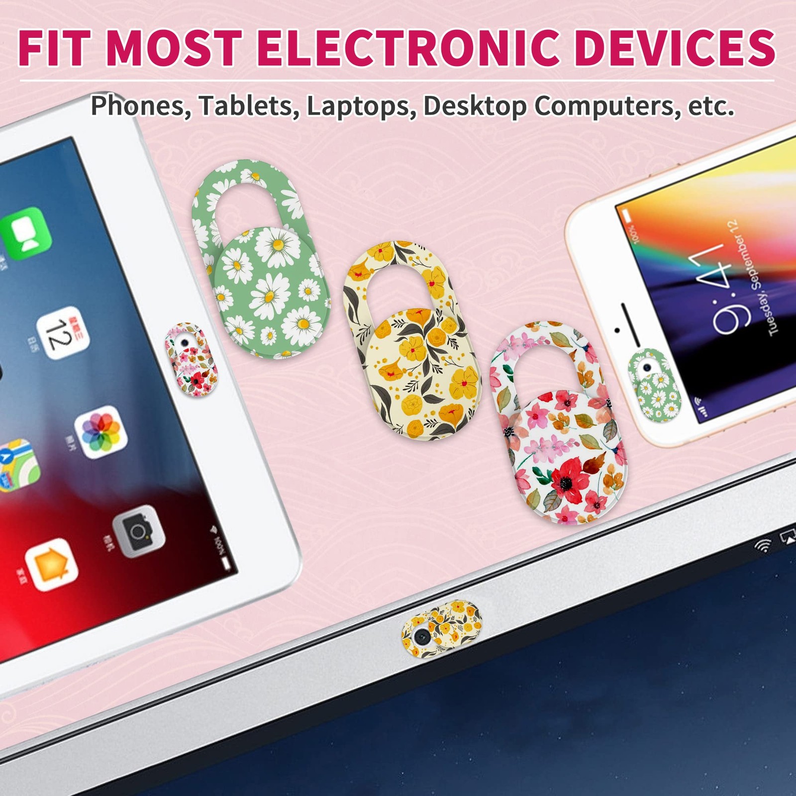 Laptop Camera Cover Slide Cute, Ultra Thin Webcam for iPhone Flowes