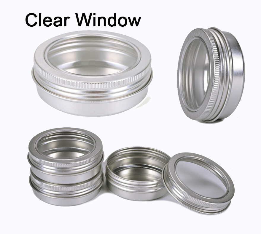 12X 2oz/60ml Silver Aluminum Round Metal Tin Container With Clear Top Screw Lid