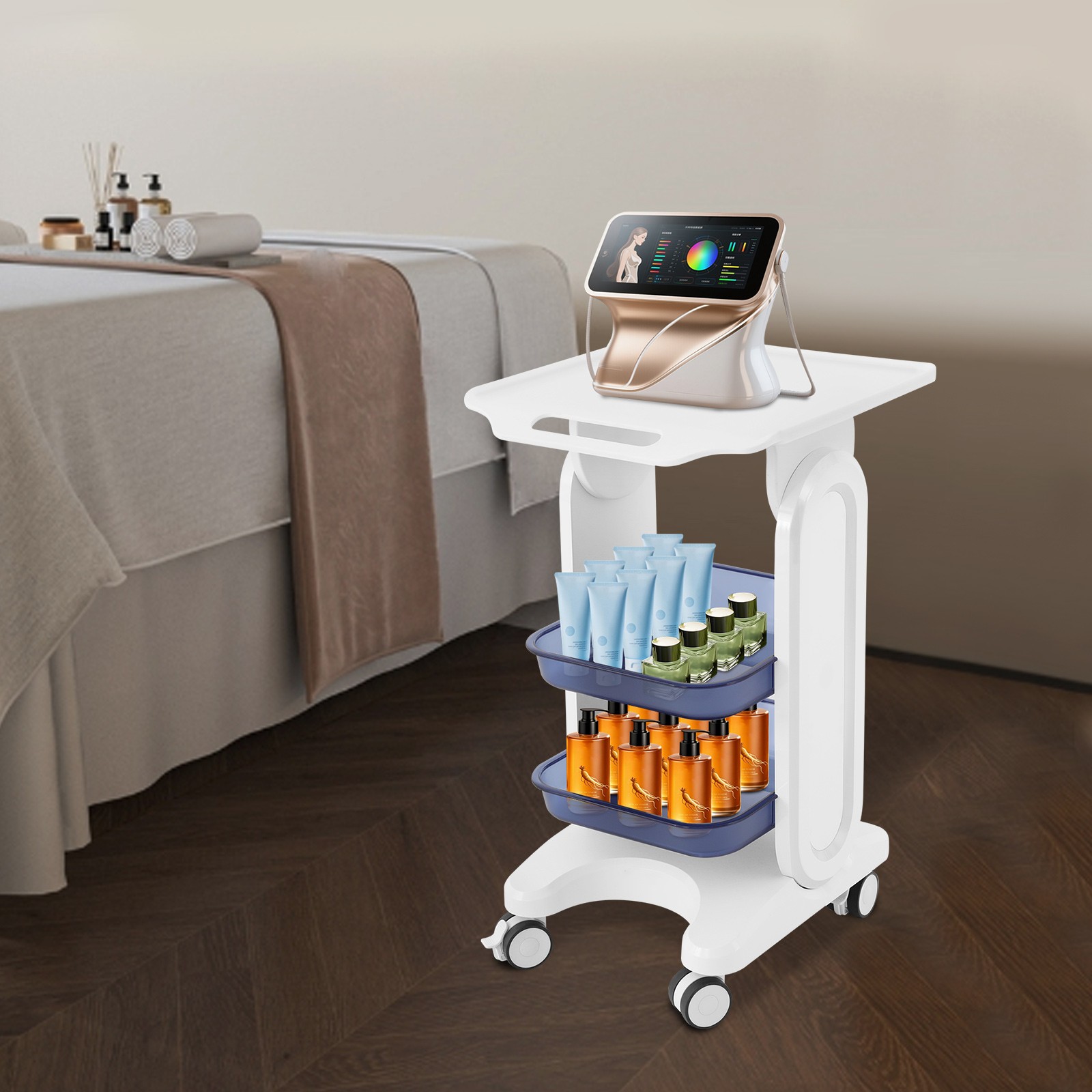 3-Tiers Medical Cart Salon Storage Cart Beauty Tool Storage Trolley Free Stand