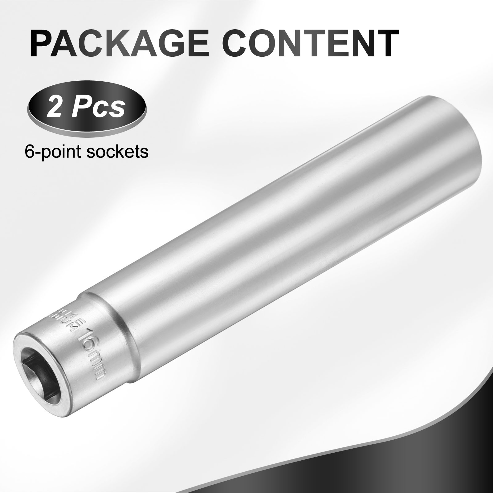 2Pcs, 6 Points Deep Socket 3/8" Drive 16mm Nickel Plating Flip Sleeve 4.7" Long
