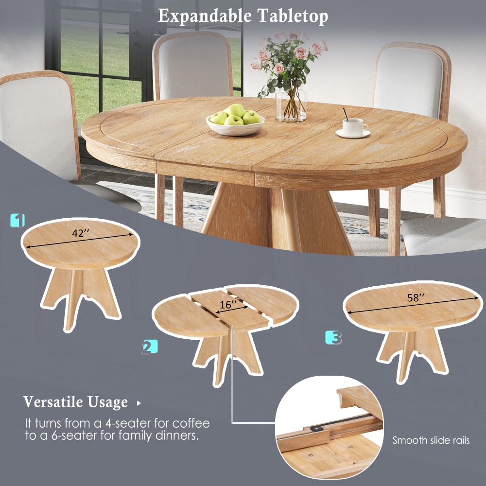 Vintage Extendable Dining Table Set for 4-6 with 4 Upholstered Chairs