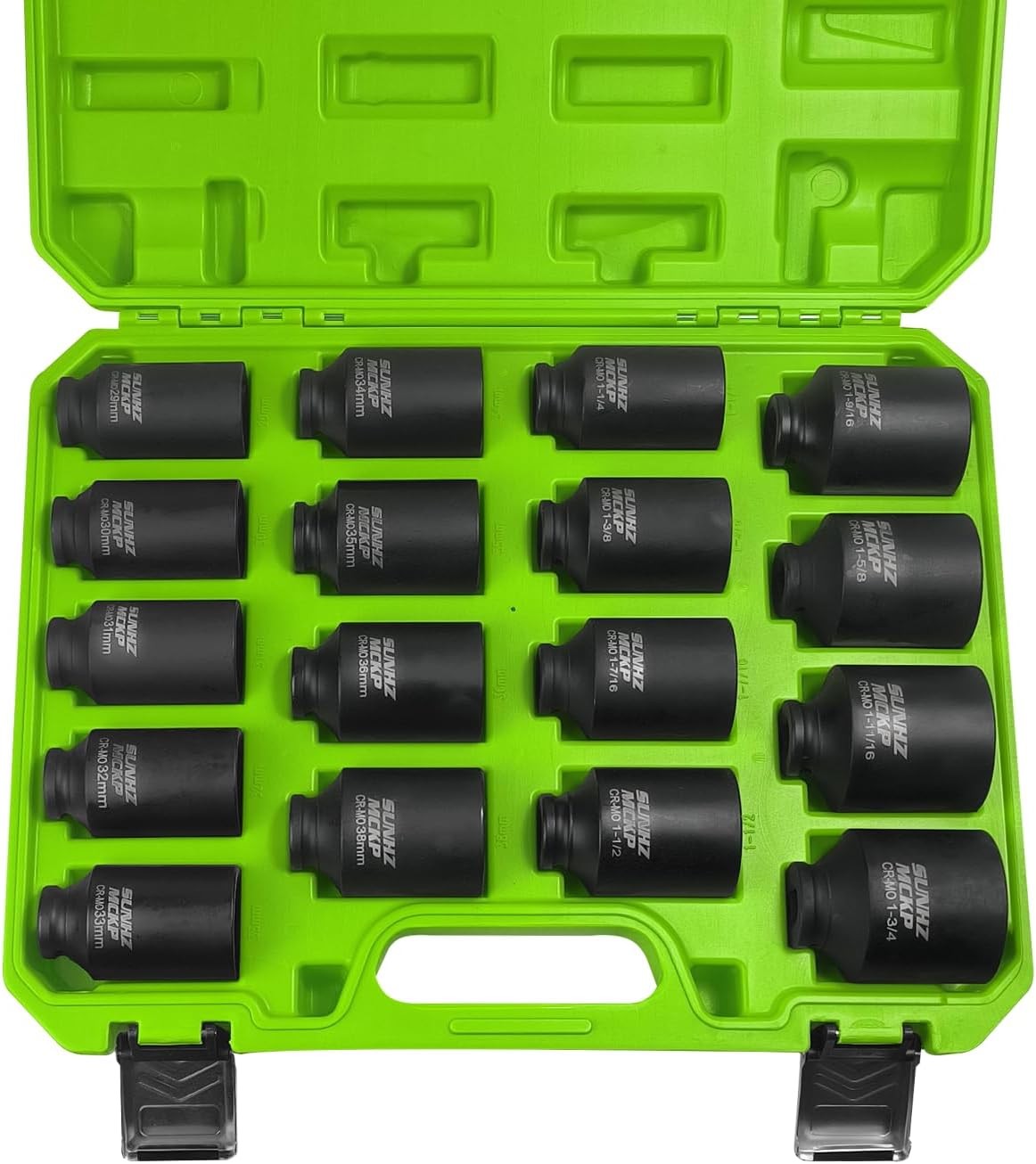 1/2" Drive Deep Impact Socket Set 17-Piece, Spindle 6 Point Axle Nut Sockets Set