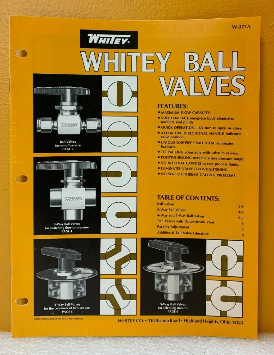 Whitey Ball Valves 1980 Catalog.