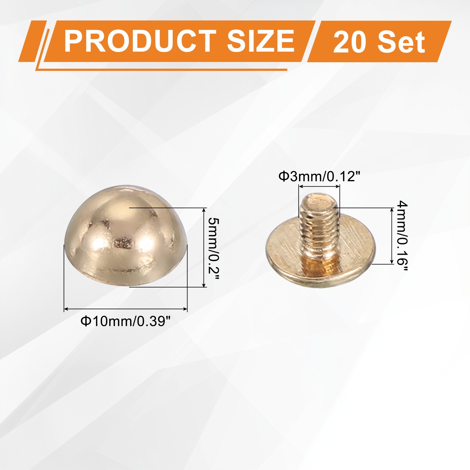For Crafts, 3/8\" Dome Nails 20 Sets, Light Gold Screw Rivets