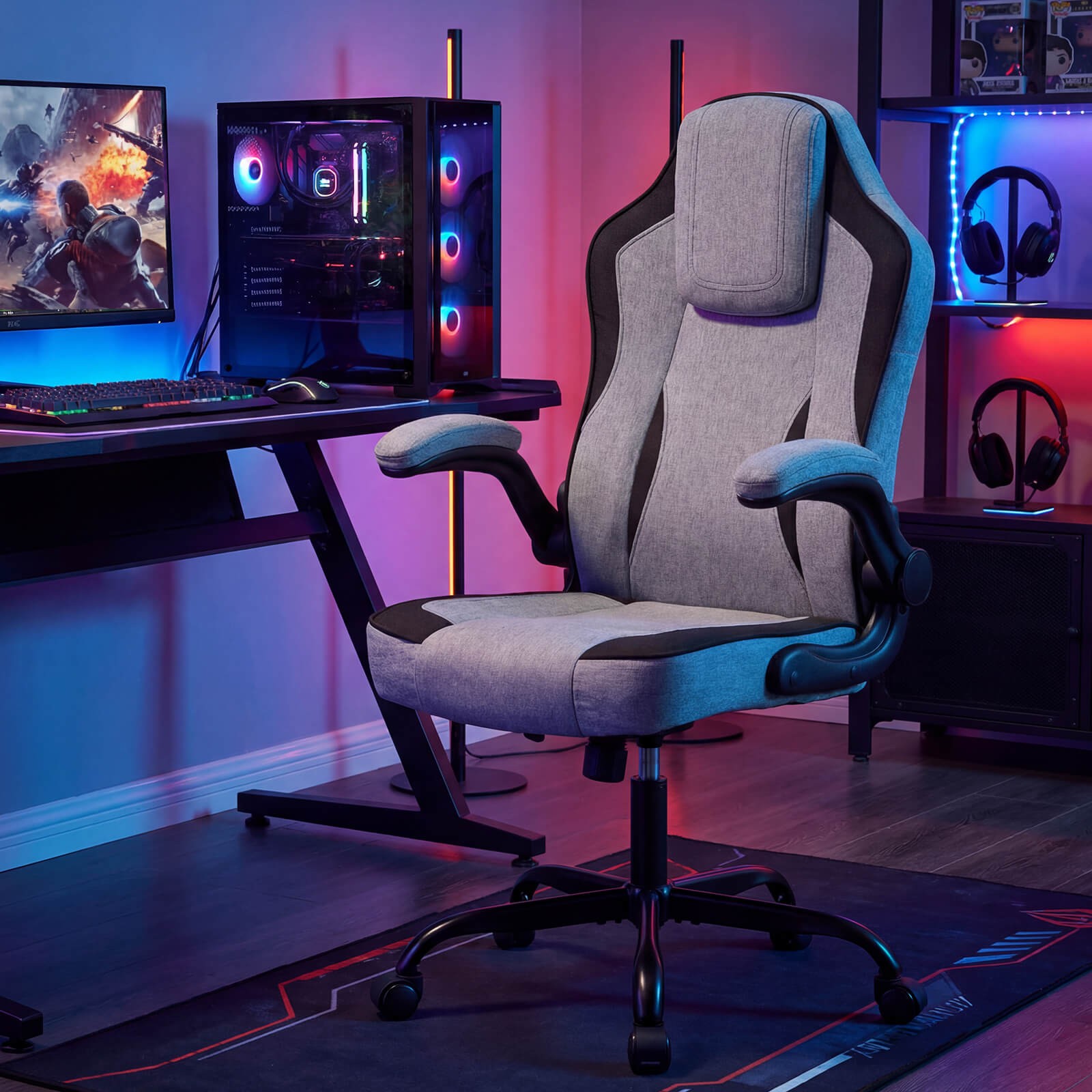 Office Chair w/90° Flip-up Armrests, Adjustable Height & Rocking Function,Wheels