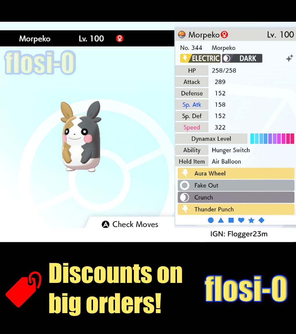 6IV Ultra Shiny Morpeko Pokemon Sword and Shield (Square Shiny)