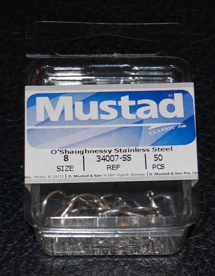 50 Mustad 34007SS-08 Size 8 Saltwater Stainless Steel O'Shaughnessy Hooks