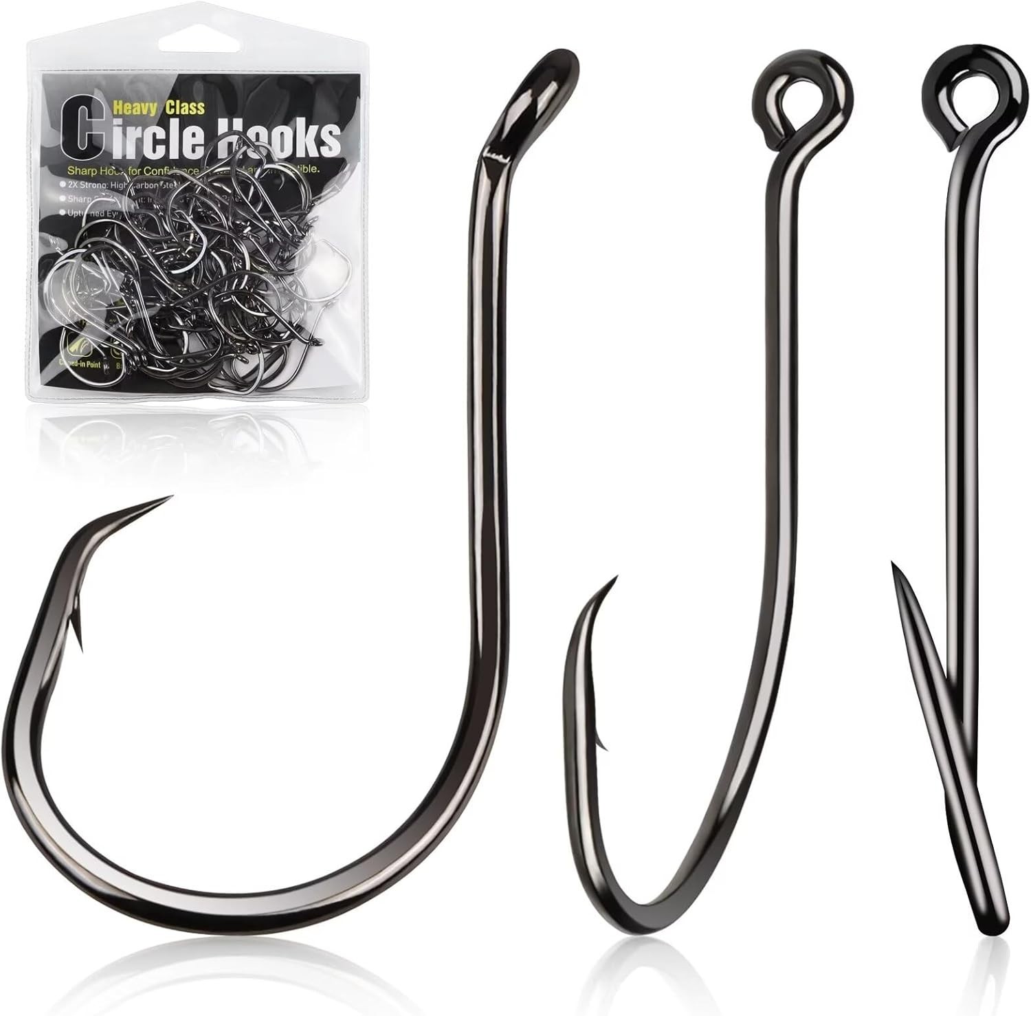 Dovesun 8/0 Offset Circle Hooks - 50PCS High Carbon Steel Fishing Hooks for Bass