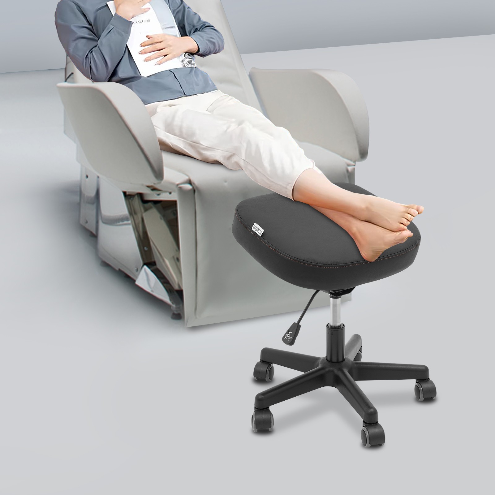 Adjustable Height And Tilt Angle Footrest Stool Ergonomic Foot Stool With Wheels
