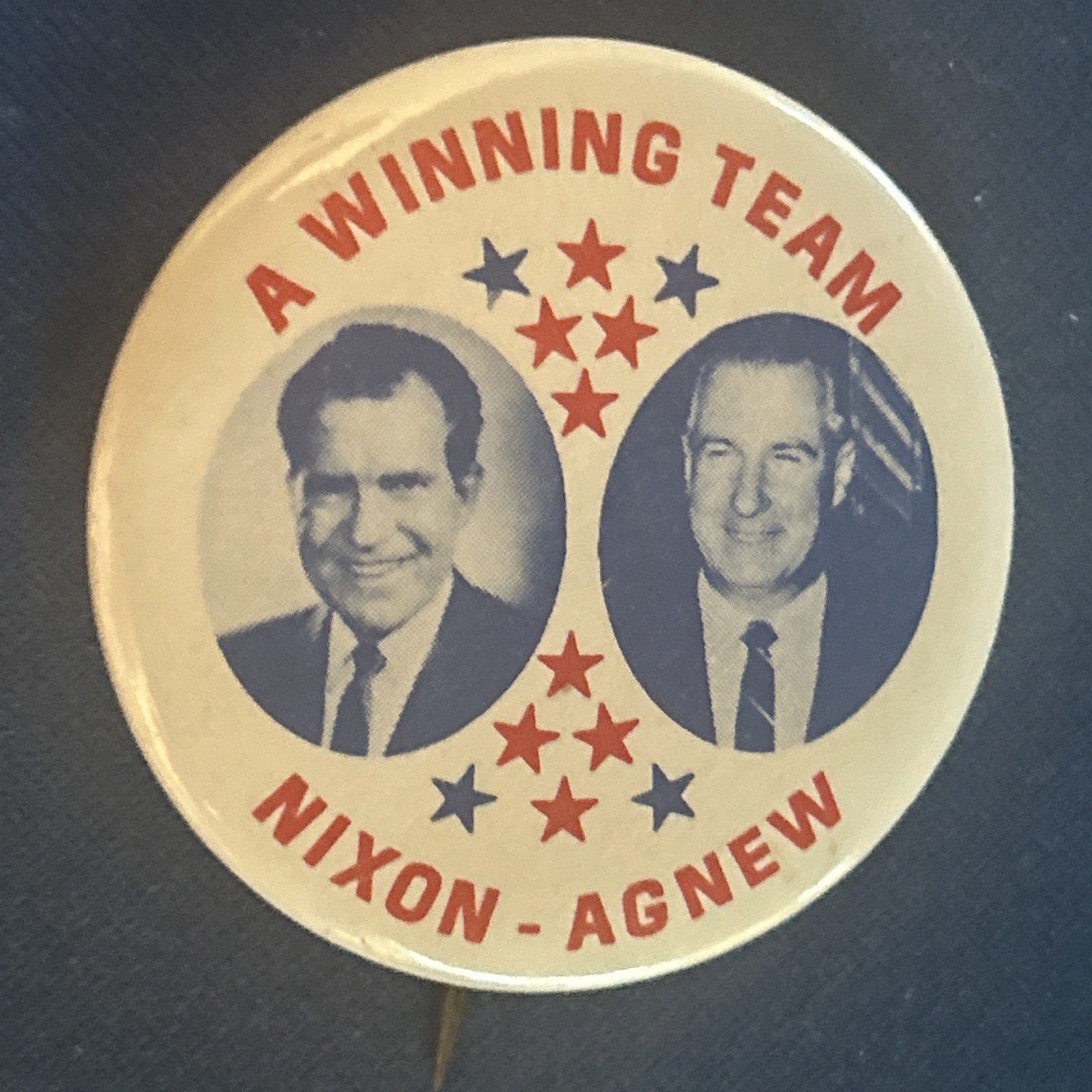 A Winning Team Nixon - Agnew jugate  1 3/4” pinback button pin