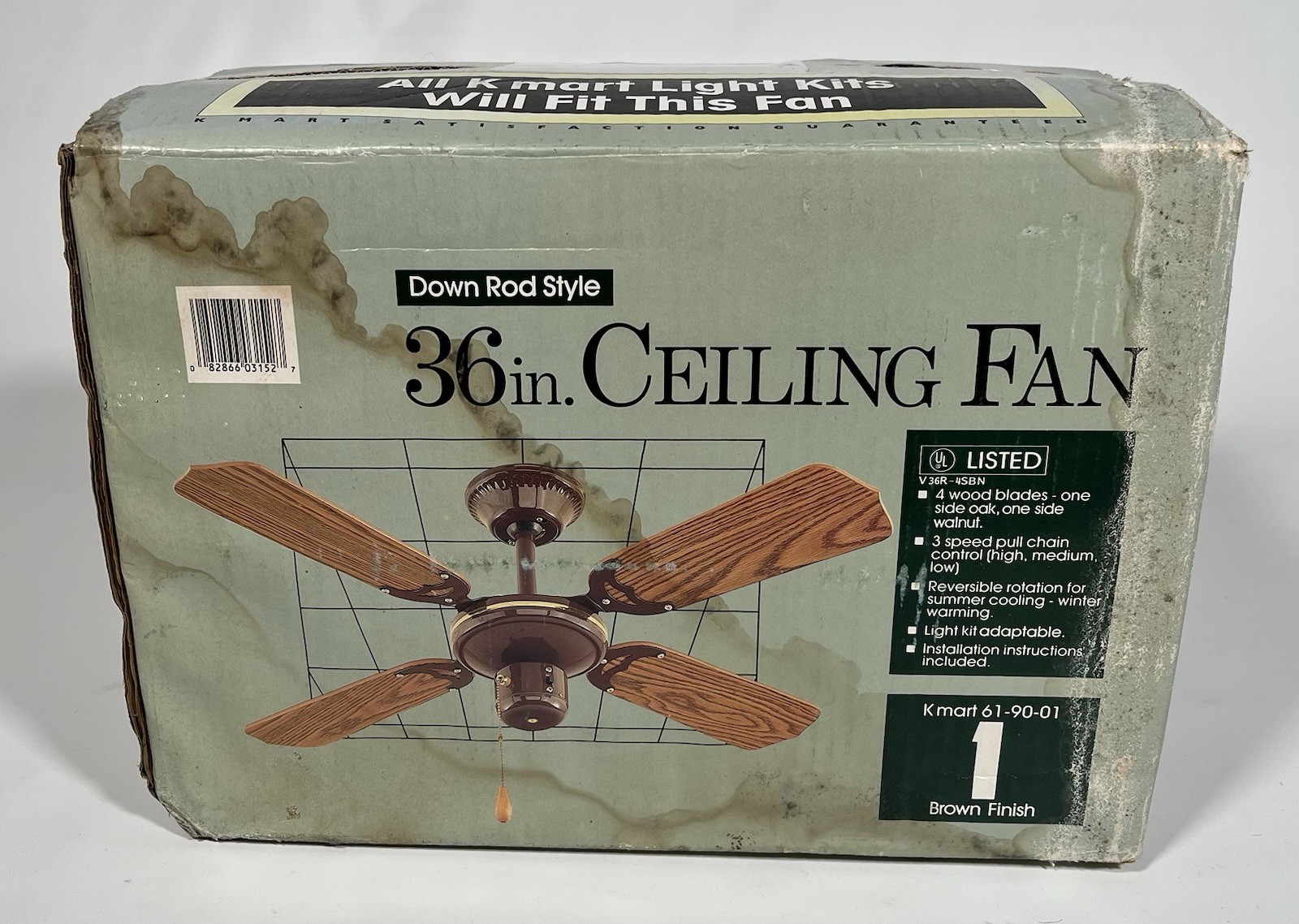 New NOS Vinatge Kmart K-Mart 61-90-01 36” Reversible 4 Blade Ceiling Fan