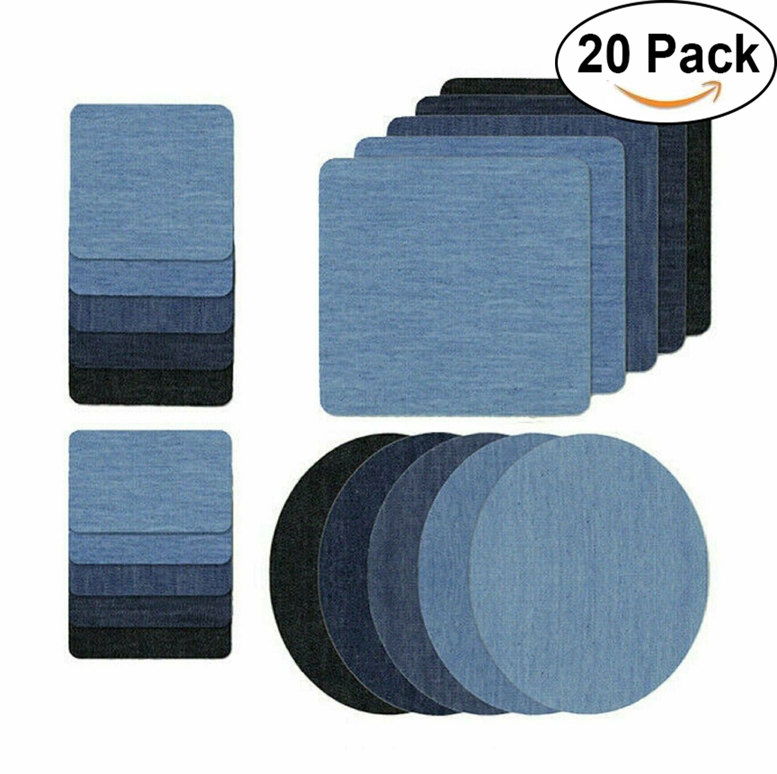 NEW DIY Iron On Denim Fabric Patches Fits Clothing Jeans Repair Kit 20pcs USA
