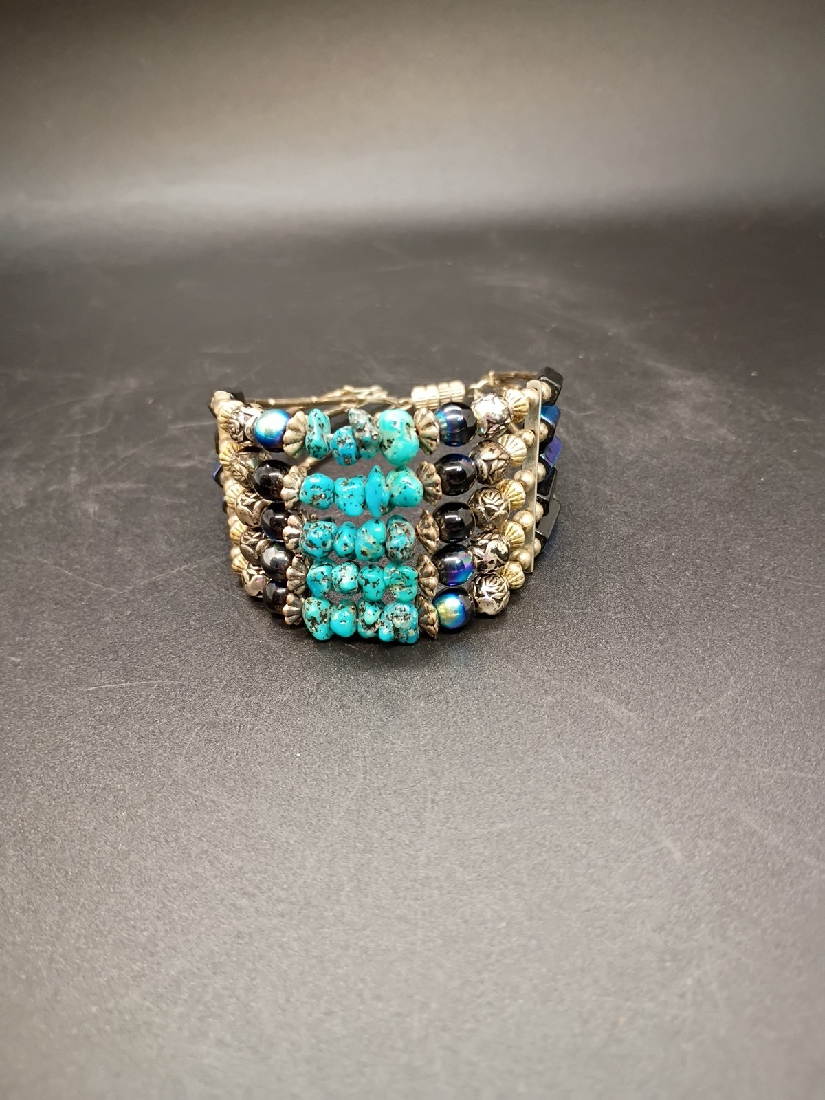 Handmade Southwest Style Stacked Bracelet With Turquoise Accents Pre-owned