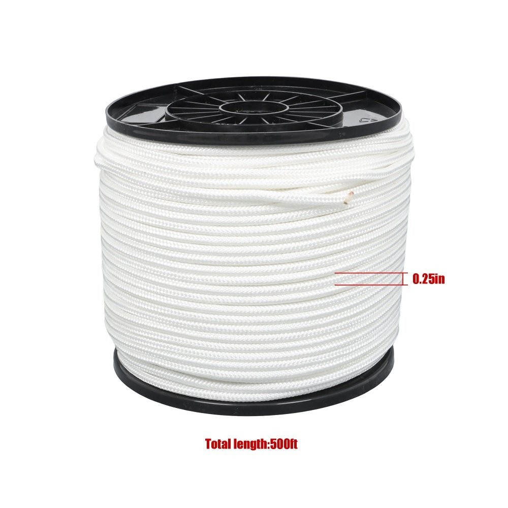 1/4 Inch Nylon Rope 500 Foot Spool 100% Nylon Solid Braid Rope Dyeable White