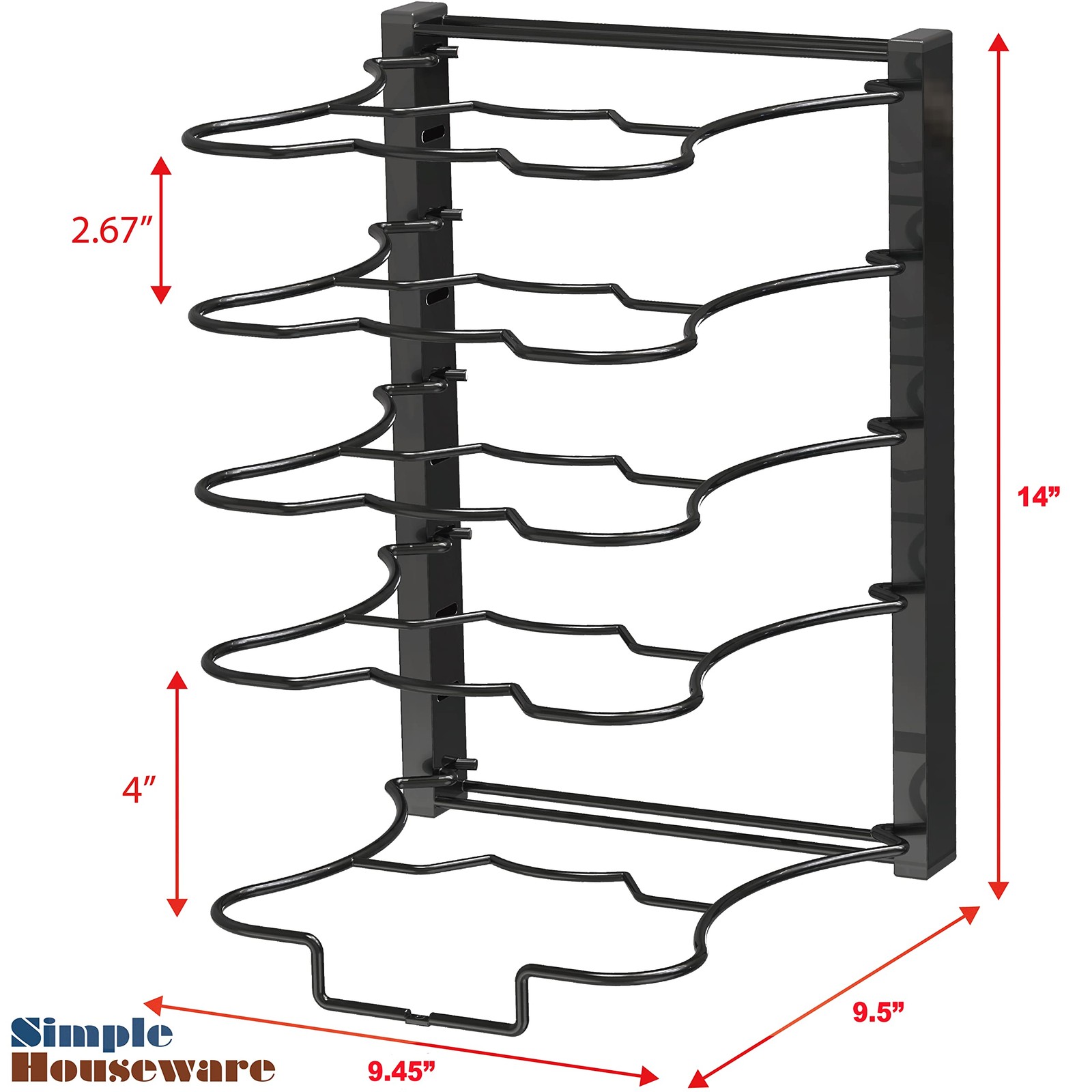 SIMPLE HOUSEWARE 5 Compartments Height Adjustable Pan Organizer, Black