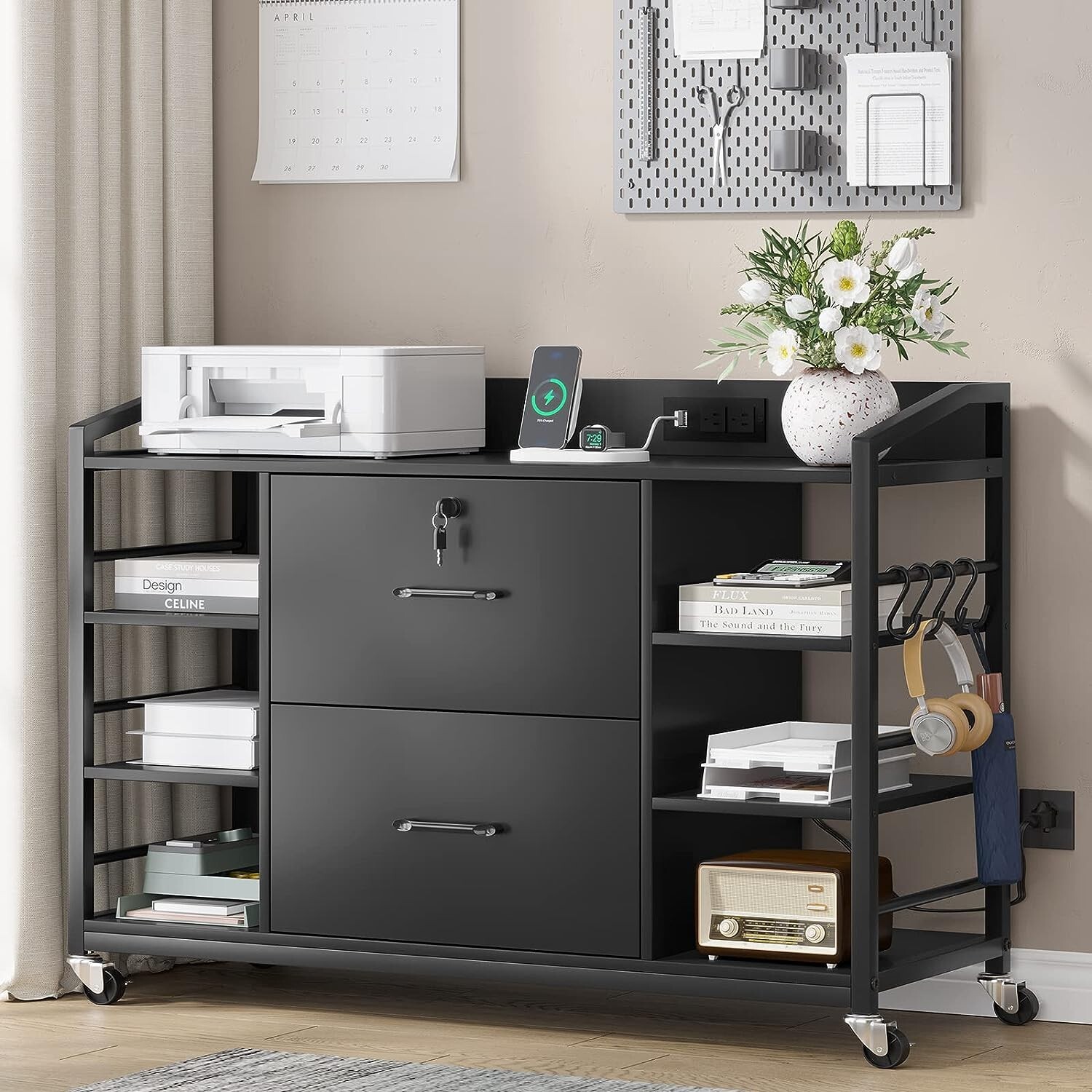 44" File Cabinet, Filing Cabinets fits Legal, Letter, A4 Size for Home Office