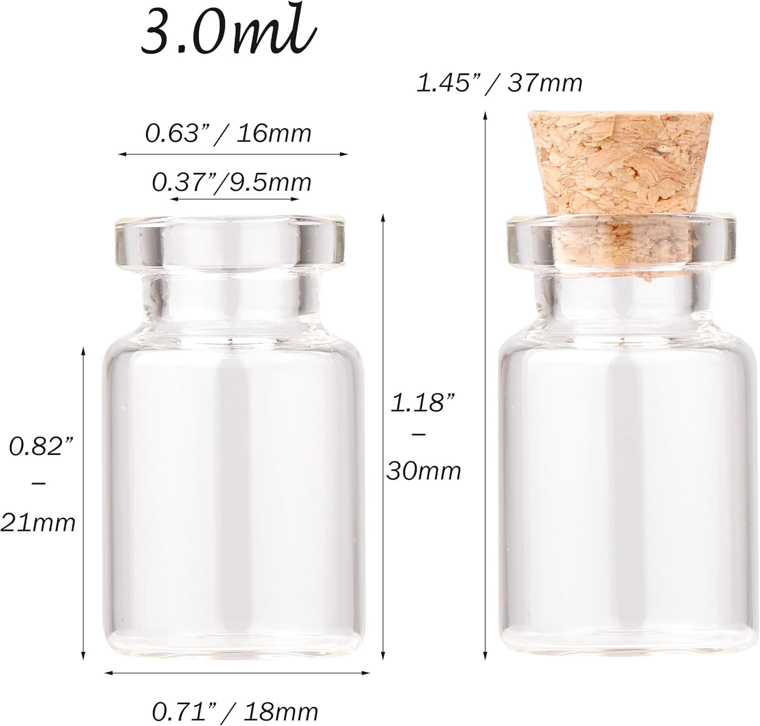 100Pcs Tiny Jars with Corks 3Ml Cute Little Bottles Cork Stoppers Small Clear Gl