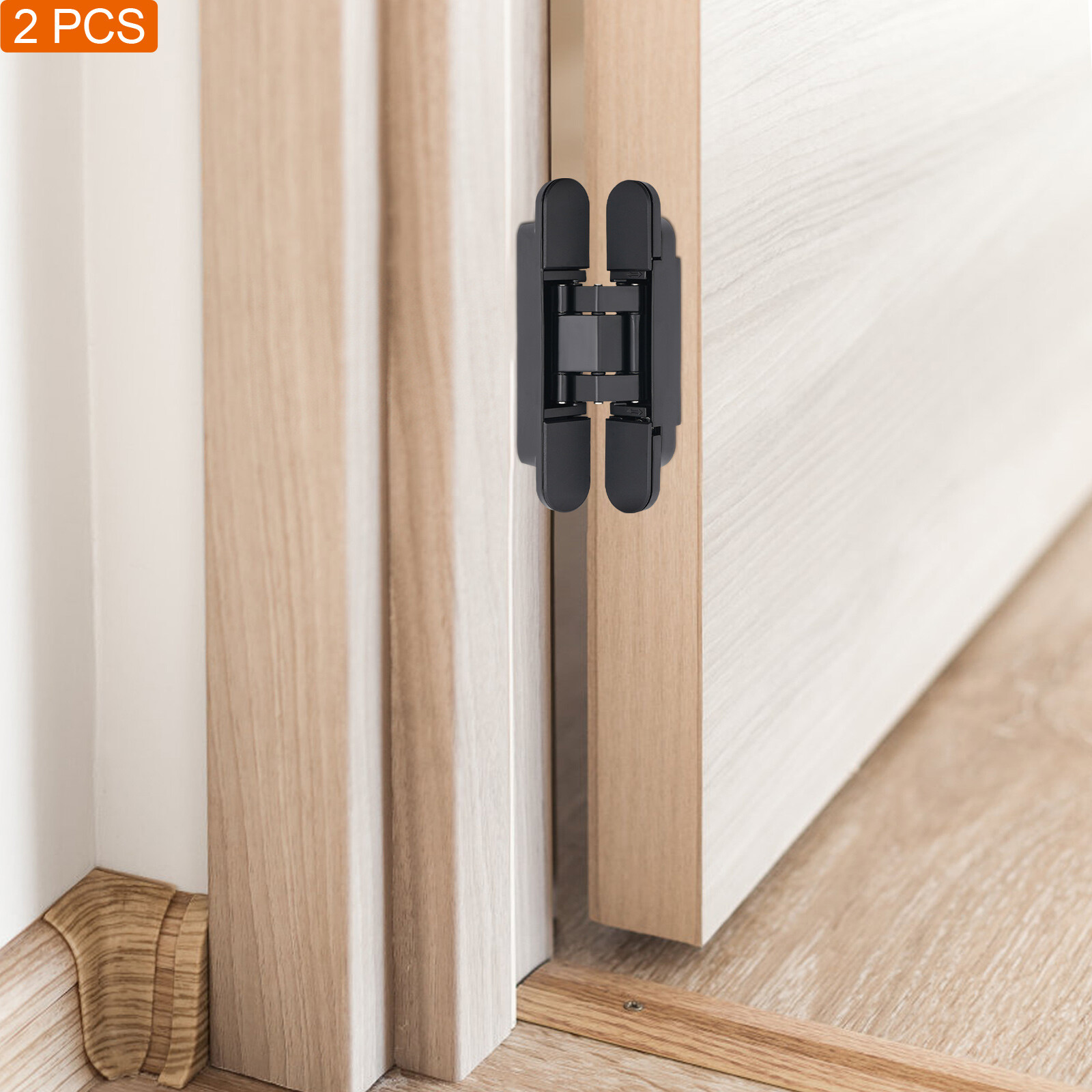 2-Pack 6'' Black Hidden Door Hinges Heavy Duty Zinc Alloy Hinges Concealed Hinge