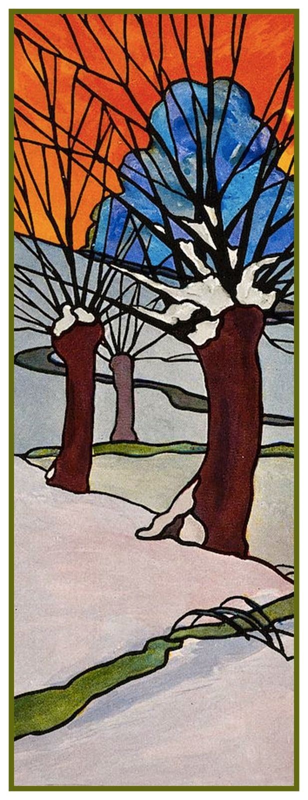 Art Nouveau Trees at Sunset by Hans Christiansen Counted Cross Stitch Pattern