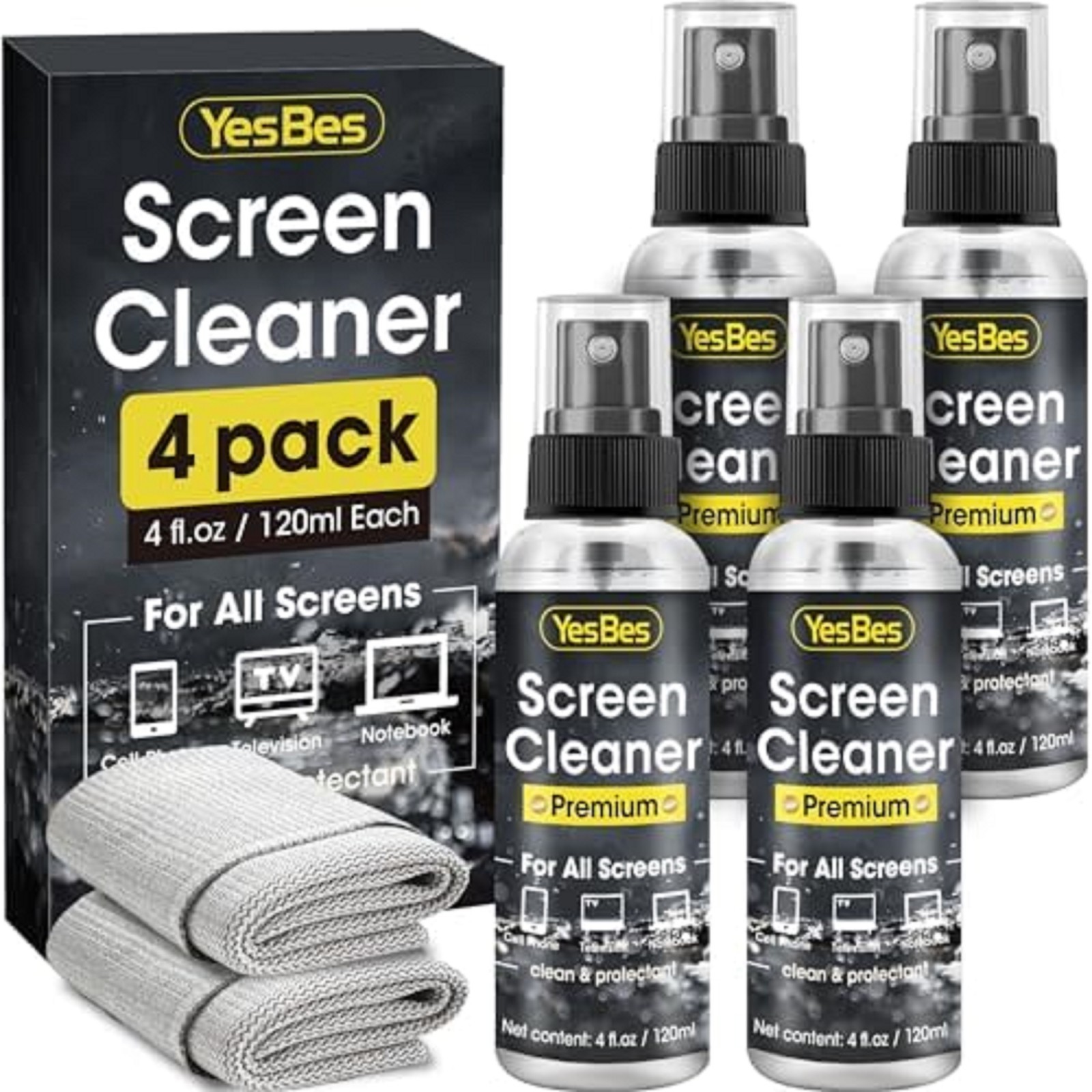 Screen Cleaner Spray 16Oz (4Oz X 4 Pack) - TV & Computer Screen Cleaner with