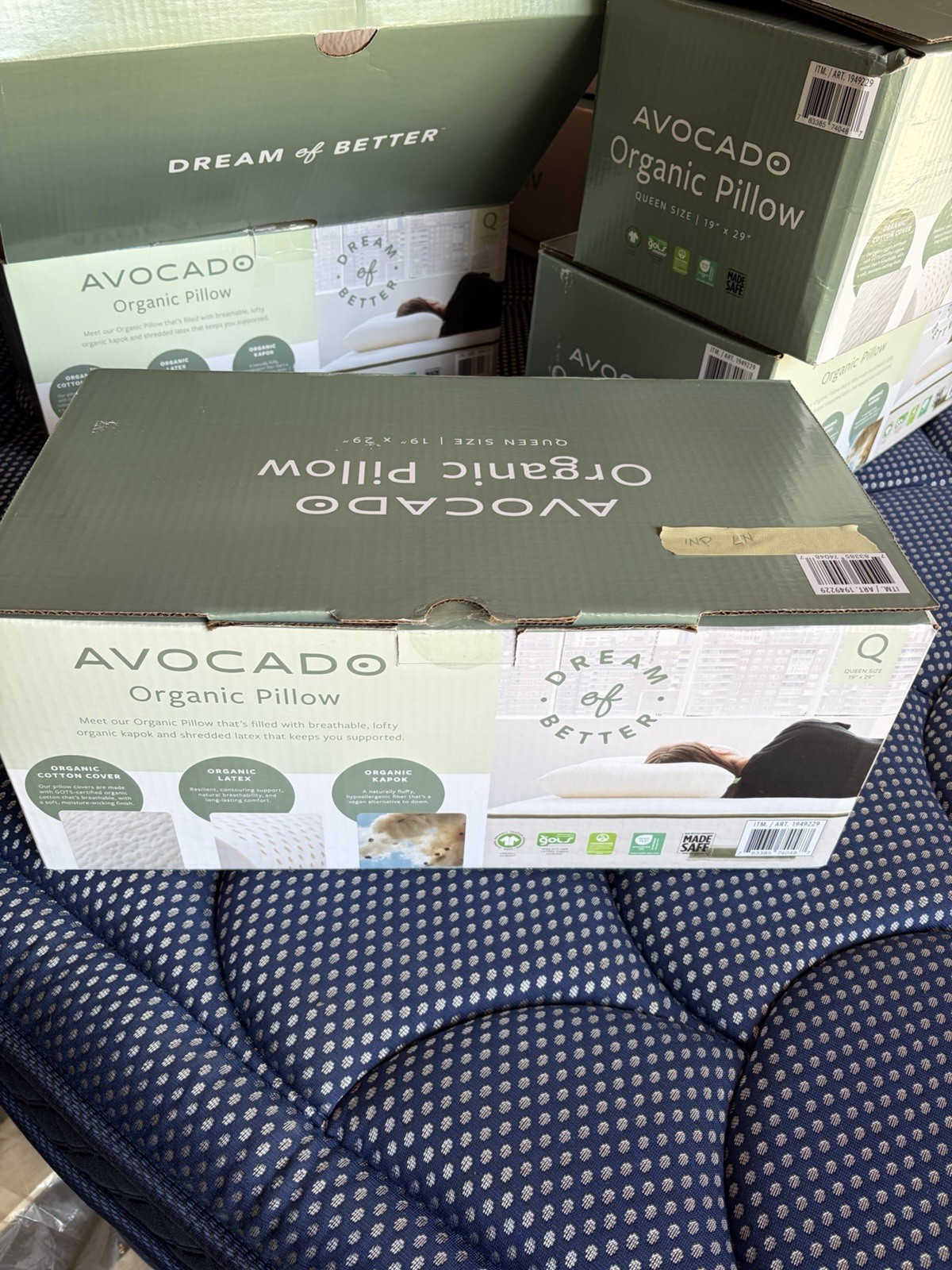 Avocado Organic Pillow Queen Size 19x29in Latex & Kapok White Hypoallergenic