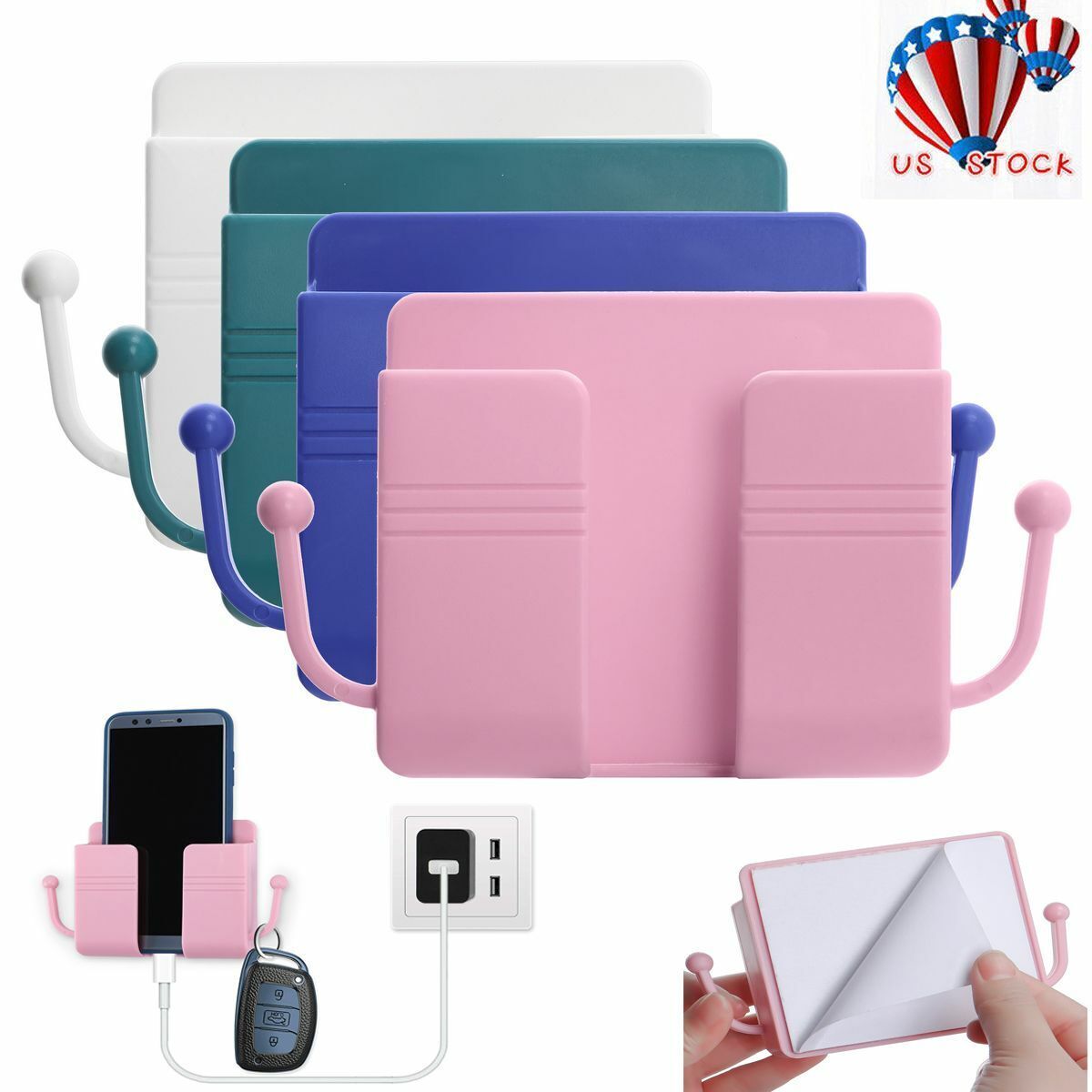 Wall Mounted Mobile Phone Holder Charging Stand Rack Shelf Self Adhesive Bracket