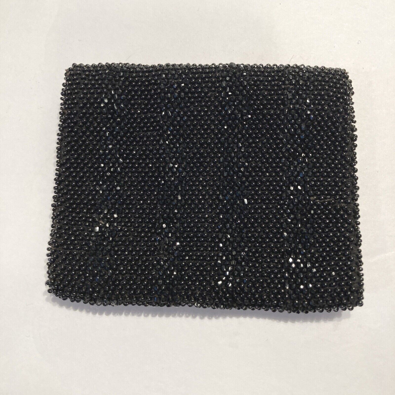Mini Black Beaded Purse from Czechoslovakia - 4" x 3.5"