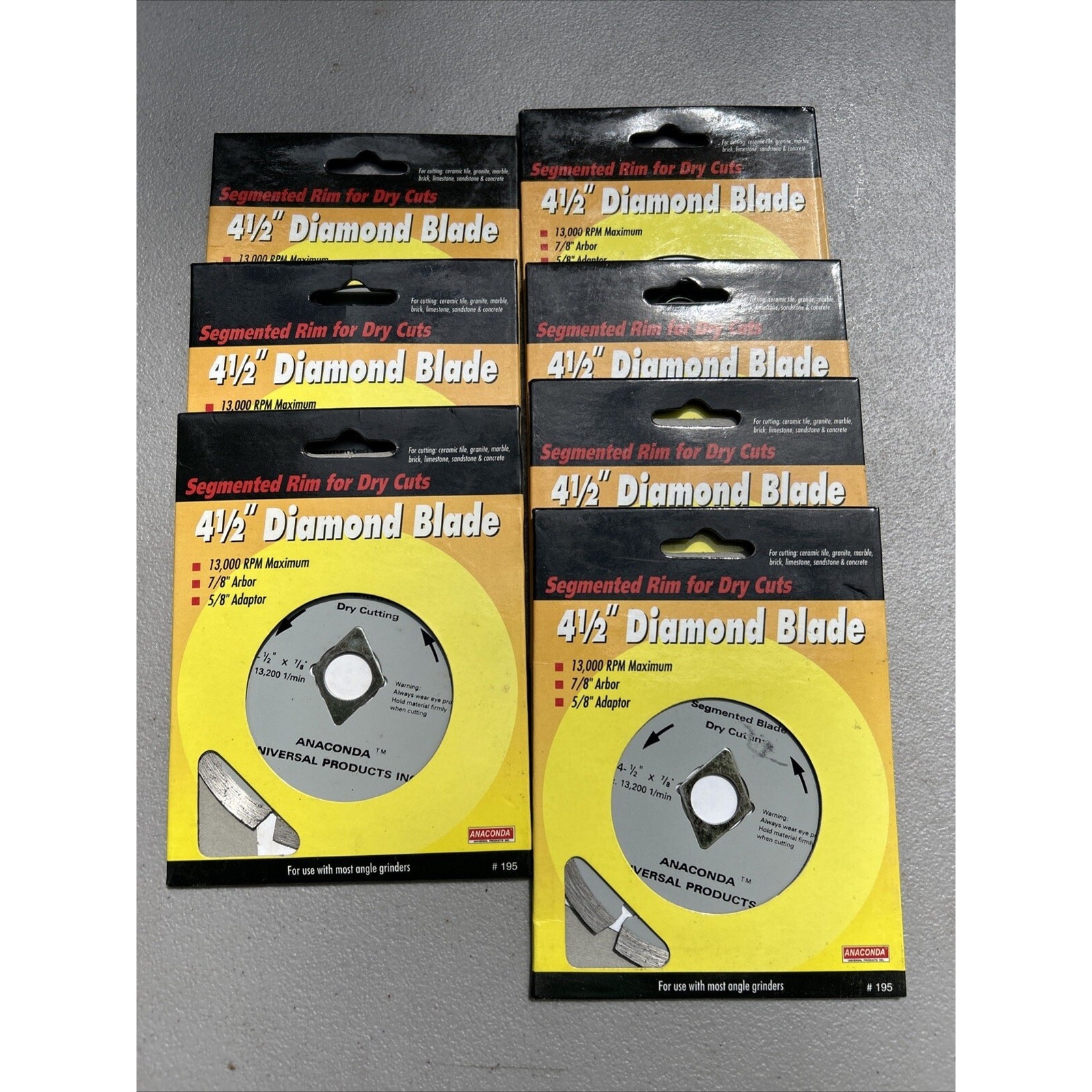 Lot Of 7 Anaconda 4 1/2” Diamond Blade Dry Cut