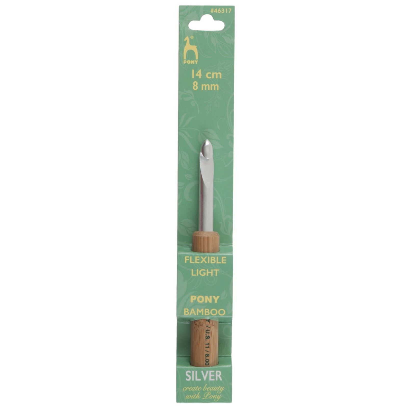 Pony Crochet Hook: Aluminium with Bamboo Handle: 14cm x 8.00mm