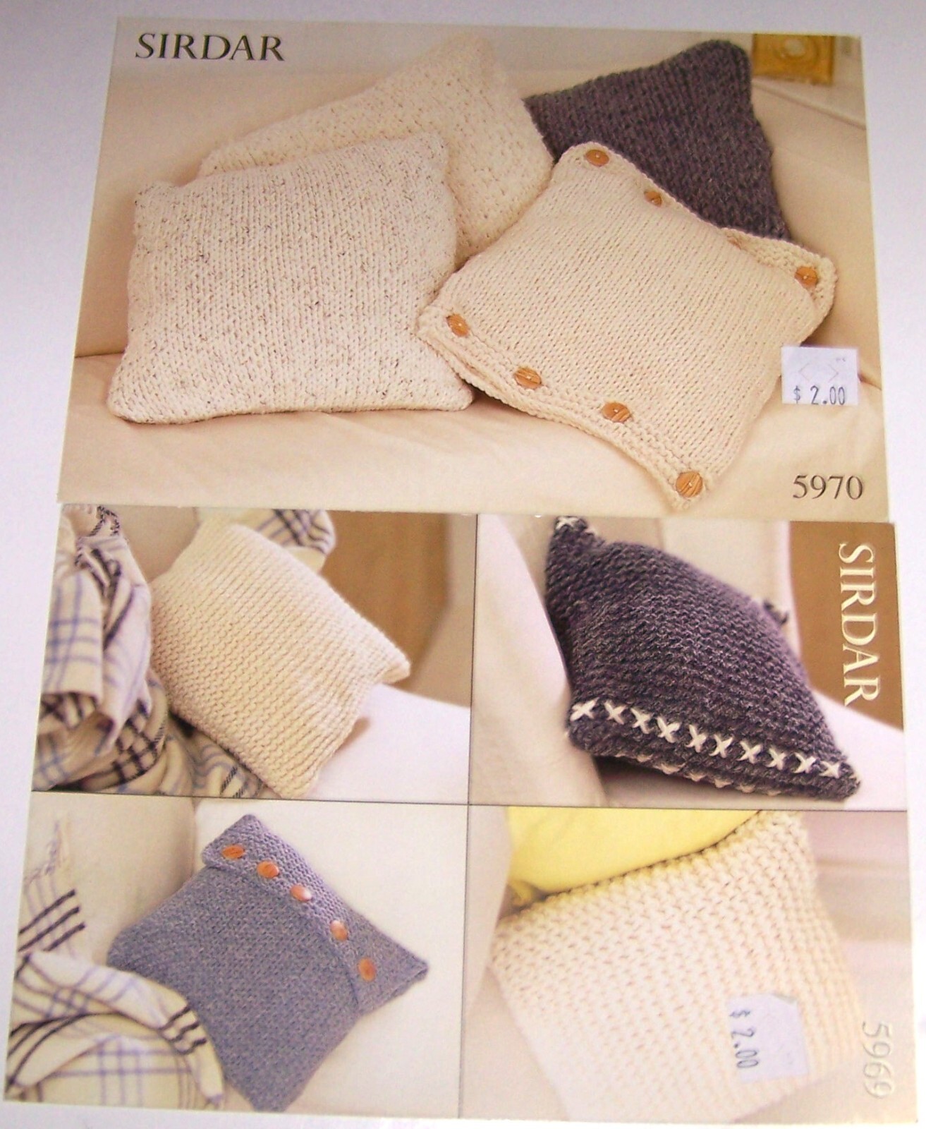 Lot of 2 SIRDAR Knitting Yarn Patterns with 8 Designs for PILLOWS & CUSHIONS