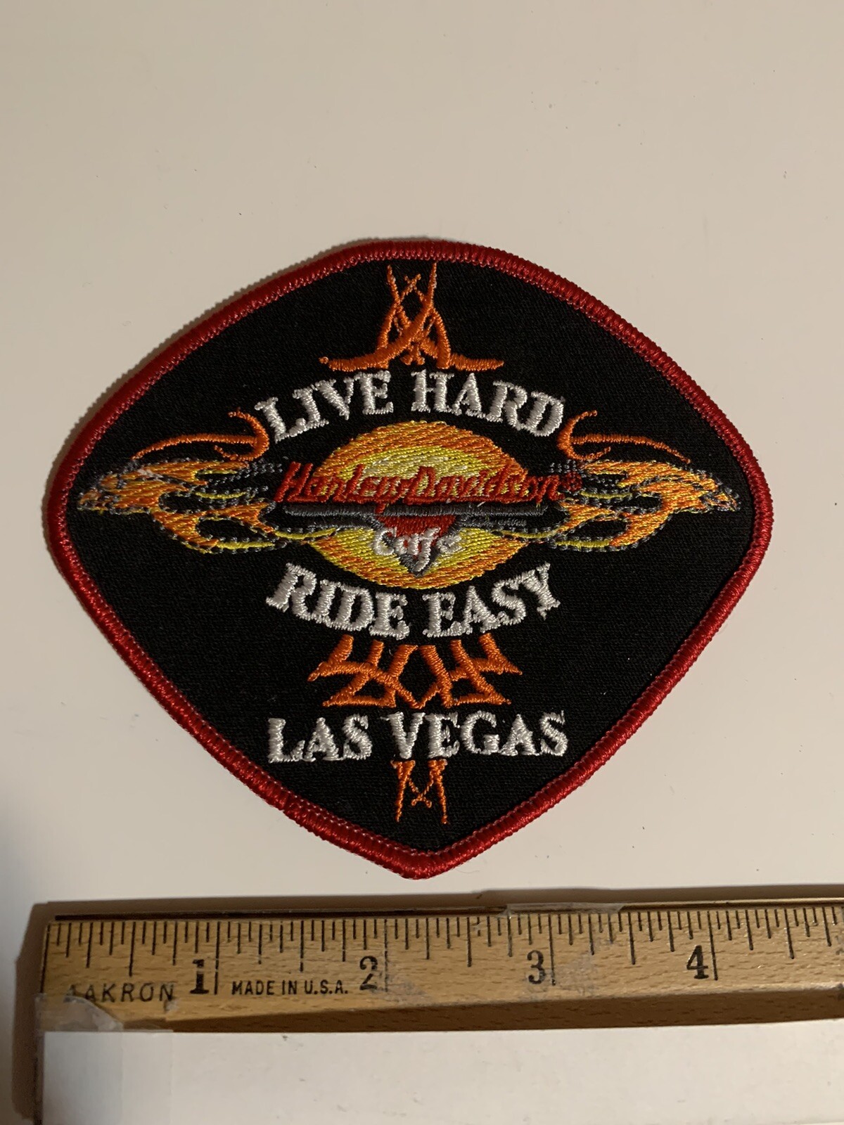 Harley Davidson Cafe Live Hard Ride Easy Las Vegas Patch Black Orange 4.5 inch
