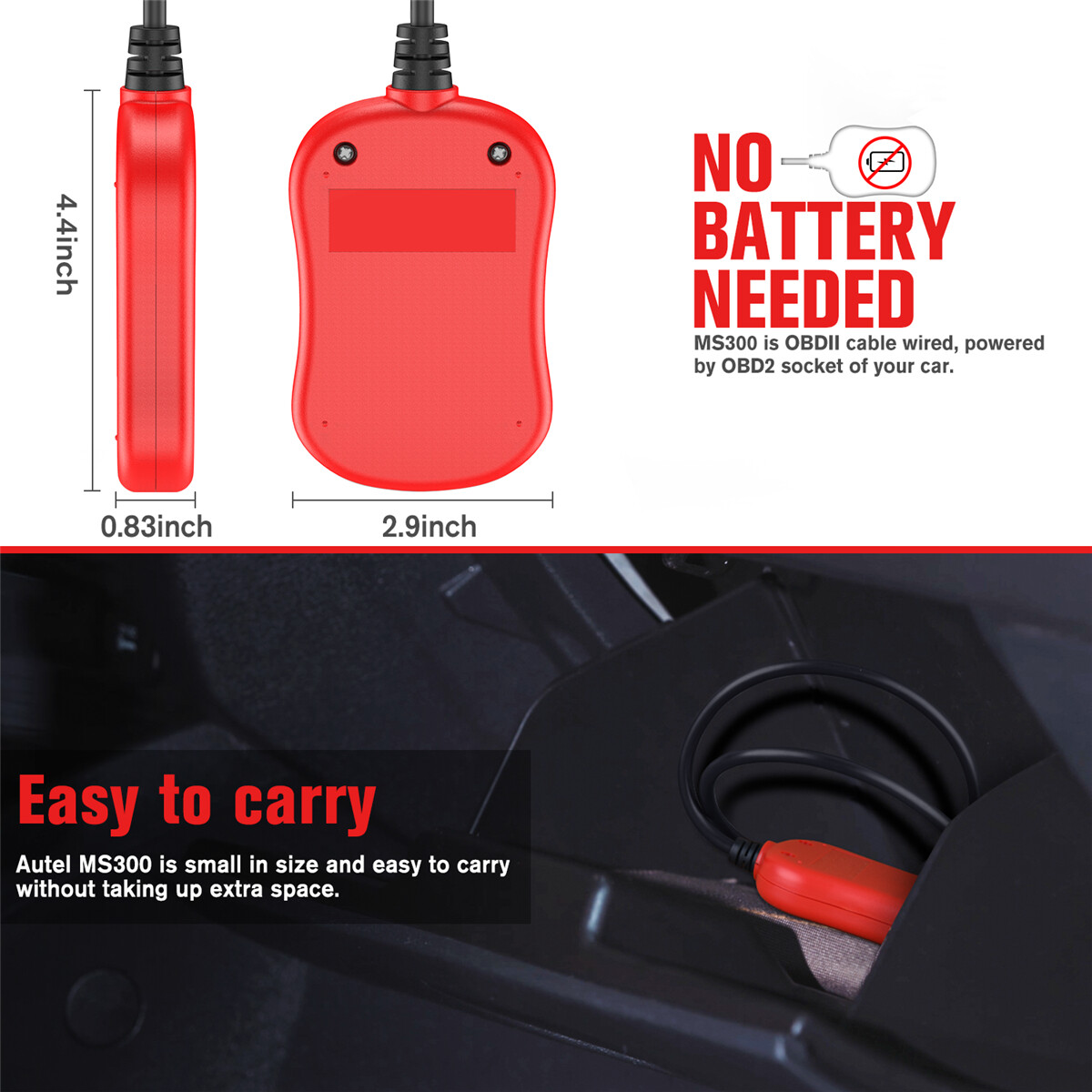 Autel MS300 OBD2 Scanner Code Reader, Turn Off Check Engine Light CAN Diagnostic