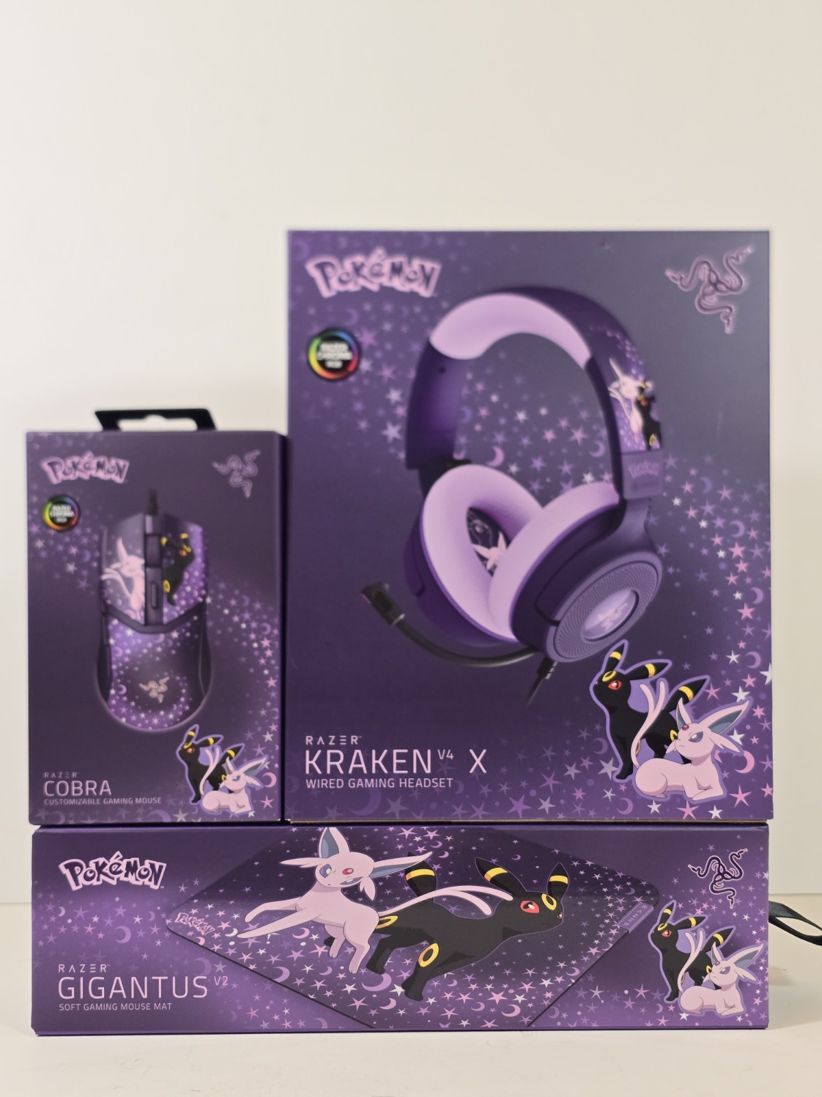 Pokemon x Razer Kraken X V4 Headset| Cobra Wired Mouse|Mousepad|Espeon & Umbreon